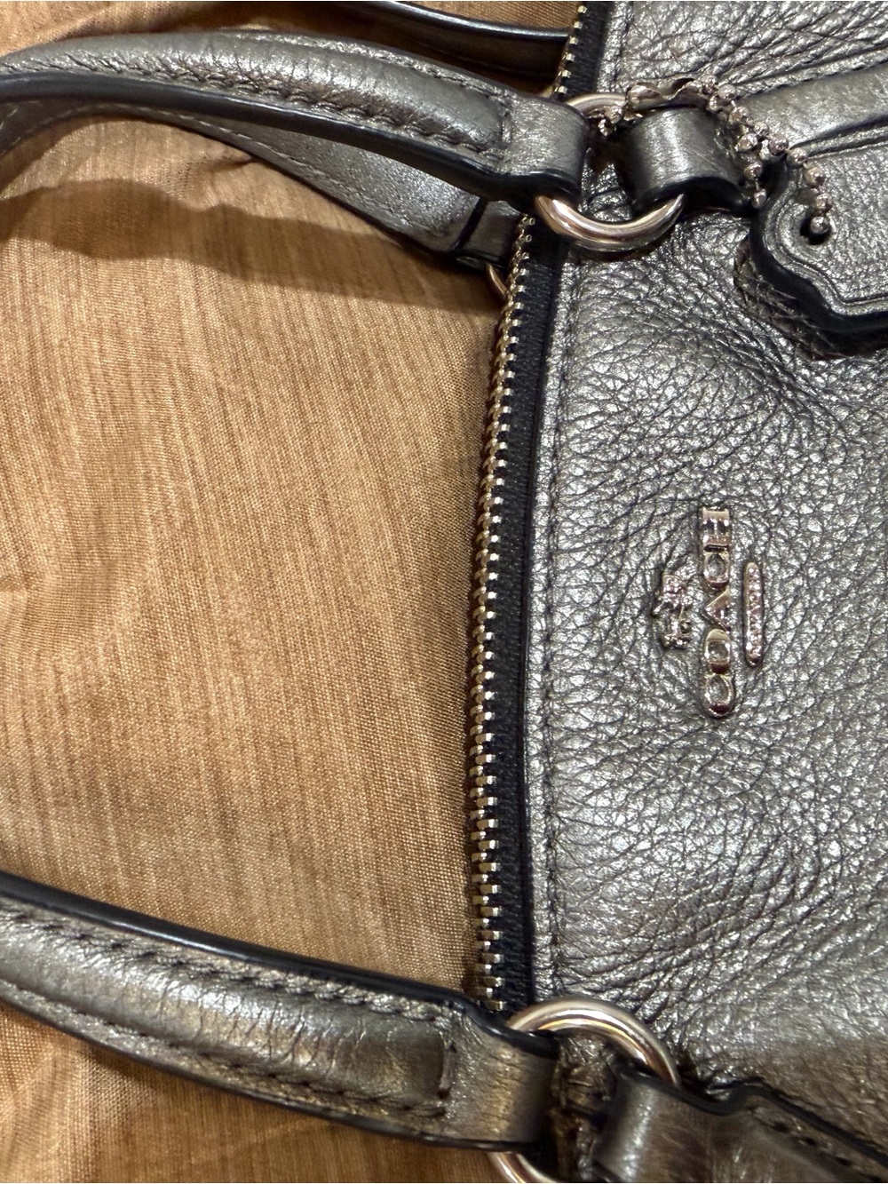 Coach Metallic Silver Leather Shoulder Bag